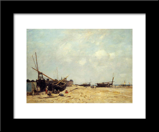 Fishing Boats Aground And At Sea 20x24 Black Modern Wood Framed Art Print Poster by Boudin, Eugene