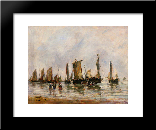 Fishing Boats At Berck 20x24 Black Modern Wood Framed Art Print Poster by Boudin, Eugene