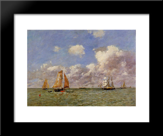 Fishing Boats At Sea 20x24 Black Modern Wood Framed Art Print Poster by Boudin, Eugene