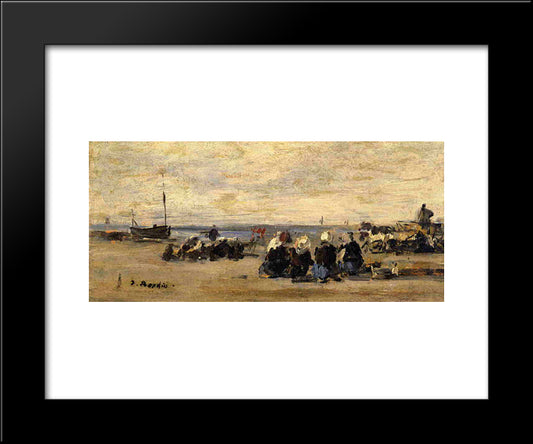 Fishwomen At Berck 20x24 Black Modern Wood Framed Art Print Poster by Boudin, Eugene