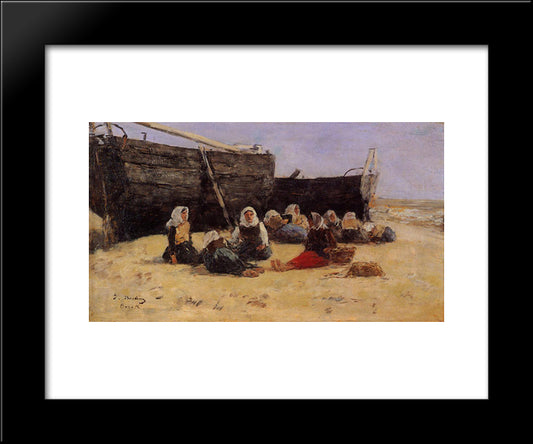 Fishwomen Seated On The Beach At Berck 20x24 Black Modern Wood Framed Art Print Poster by Boudin, Eugene