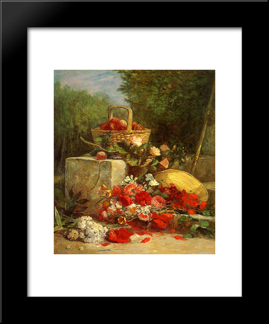 Flowers And Fruit In A Garden 20x24 Black Modern Wood Framed Art Print Poster by Boudin, Eugene