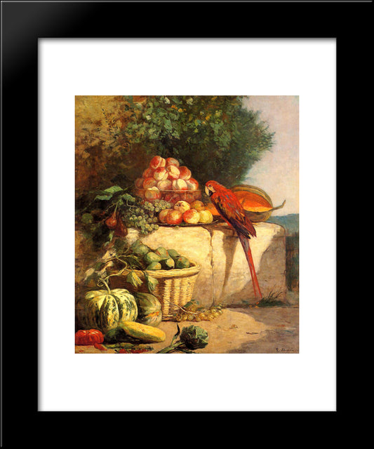 Fruit And Vegetables With A Parrot 20x24 Black Modern Wood Framed Art Print Poster by Boudin, Eugene