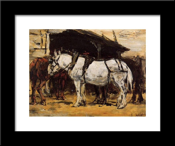 Harnessed Horses 20x24 Black Modern Wood Framed Art Print Poster by Boudin, Eugene