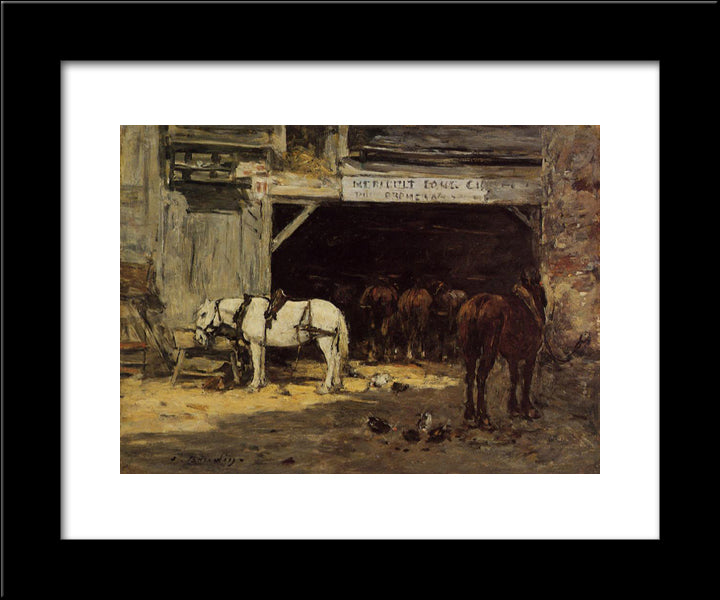 Horses For Hire In A Yard 20x24 Black Modern Wood Framed Art Print Poster by Boudin, Eugene