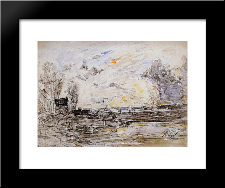 Landscape With Sunset 20x24 Black Modern Wood Framed Art Print Poster by Boudin, Eugene