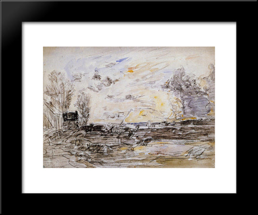 Landscape With Sunset 20x24 Black Modern Wood Framed Art Print Poster by Boudin, Eugene