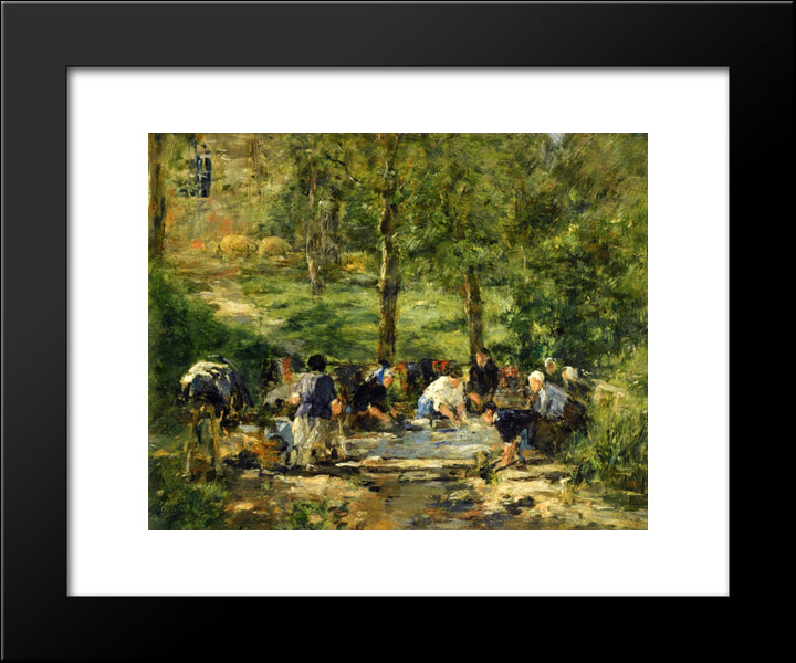 Laundresses 20x24 Black Modern Wood Framed Art Print Poster by Boudin, Eugene