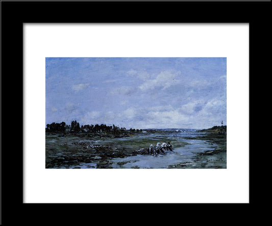 Laundresses On The Banks Of The River 20x24 Black Modern Wood Framed Art Print Poster by Boudin, Eugene