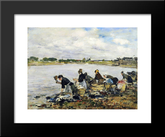 Laundresses On The Banks Of The Touques 20x24 Black Modern Wood Framed Art Print Poster by Boudin, Eugene