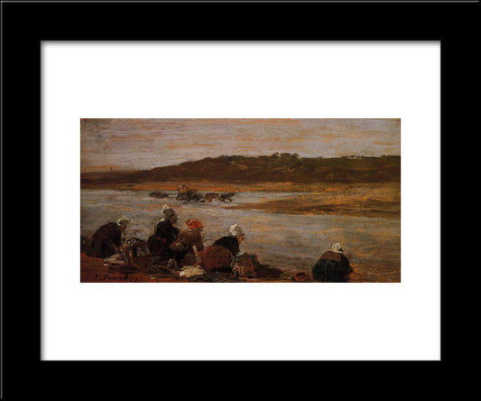 Laundresses On The Banks Of The Touques (The Effect Of Fog) 20x24 Black Modern Wood Framed Art Print Poster by Boudin, Eugene