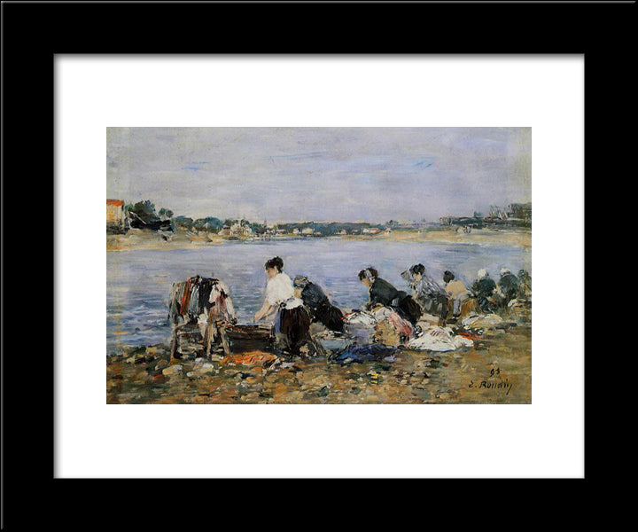 Laundresses On The Banks Of Touques 20x24 Black Modern Wood Framed Art Print Poster by Boudin, Eugene