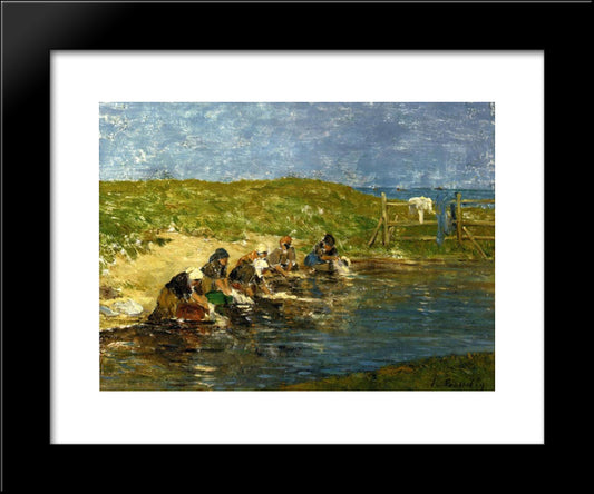 Laundresses On The Beach 20x24 Black Modern Wood Framed Art Print Poster by Boudin, Eugene