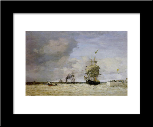 Le Havre. Entrance To The Port. 20x24 Black Modern Wood Framed Art Print Poster by Boudin, Eugene