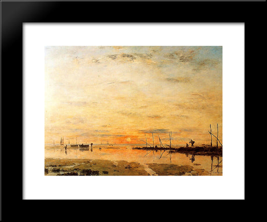 Le Havre. Sunset At Low Tide. 20x24 Black Modern Wood Framed Art Print Poster by Boudin, Eugene