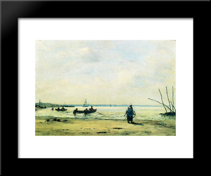 Low Tide Near Honfleur 20x24 Black Modern Wood Framed Art Print Poster by Boudin, Eugene