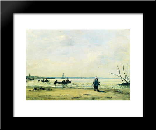 Low Tide Near Honfleur 20x24 Black Modern Wood Framed Art Print Poster by Boudin, Eugene