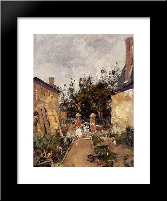 Madame S. With Her Children In Their Garden At Trouville 20x24 Black Modern Wood Framed Art Print Poster by Boudin, Eugene