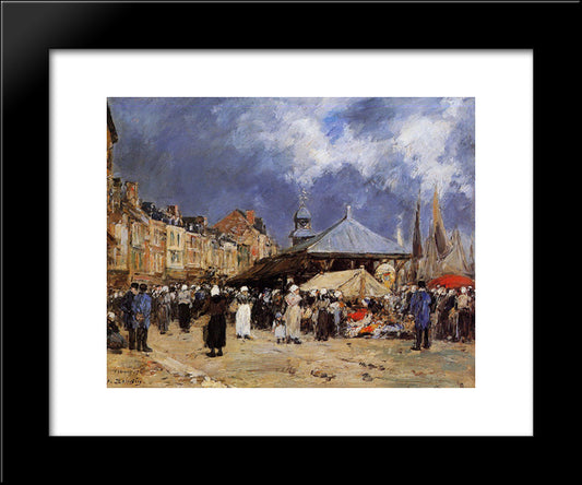 Market At Trouville 20x24 Black Modern Wood Framed Art Print Poster by Boudin, Eugene