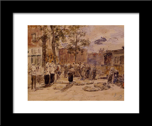 Market Scene 20x24 Black Modern Wood Framed Art Print Poster by Boudin, Eugene