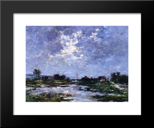Moonlight On The Marshes, The Toques 20x24 Black Modern Wood Framed Art Print Poster by Boudin, Eugene