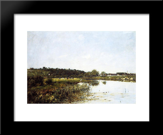 On The Banks Of The Touques 20x24 Black Modern Wood Framed Art Print Poster by Boudin, Eugene
