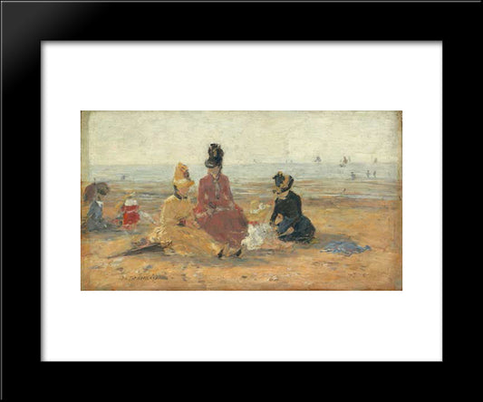 On The Beach, Trouville 20x24 Black Modern Wood Framed Art Print Poster by Boudin, Eugene