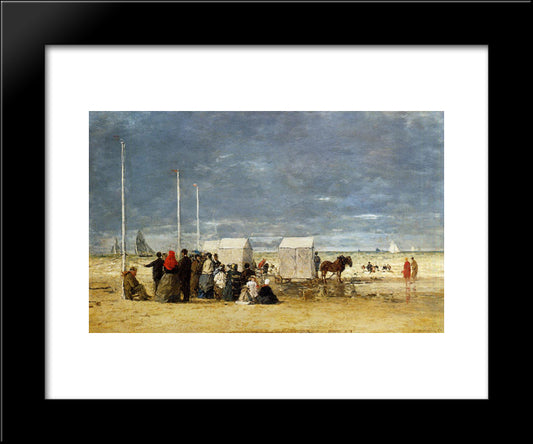 On The Beach 20x24 Black Modern Wood Framed Art Print Poster by Boudin, Eugene