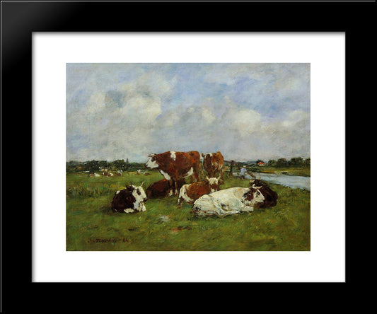 Pasturage On The Banks Of The Touques 20x24 Black Modern Wood Framed Art Print Poster by Boudin, Eugene