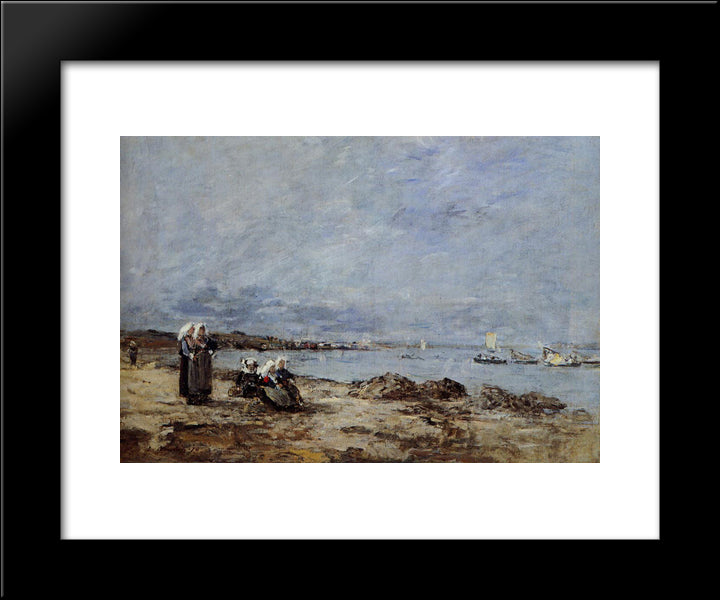 Plougastel, Women Waiting For The Ferry 20x24 Black Modern Wood Framed Art Print Poster by Boudin, Eugene