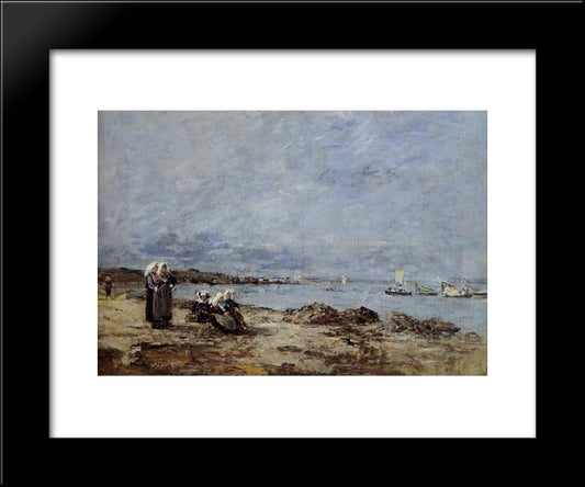 Plougastel, Women Waiting For The Ferry 20x24 Black Modern Wood Framed Art Print Poster by Boudin, Eugene