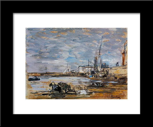 Port At Low Tide 20x24 Black Modern Wood Framed Art Print Poster by Boudin, Eugene
