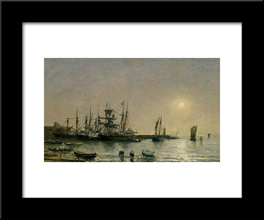 Portrieux Boats At Anchor In Port 20x24 Black Modern Wood Framed Art Print Poster by Boudin, Eugene