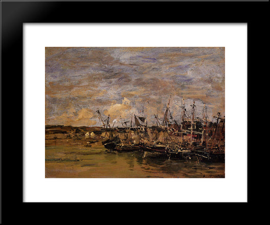 Portrieux Fishing Boats At Low Tide 20x24 Black Modern Wood Framed Art Print Poster by Boudin, Eugene