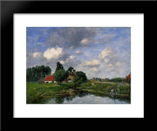 River Near Dunkirk 20x24 Black Modern Wood Framed Art Print Poster by Boudin, Eugene