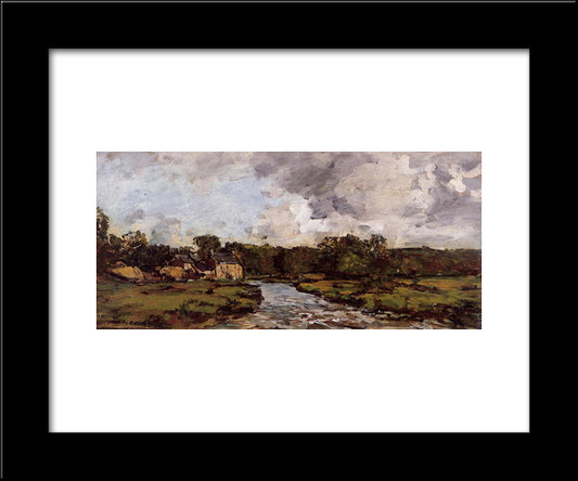 River Near Hospital 20x24 Black Modern Wood Framed Art Print Poster by Boudin, Eugene