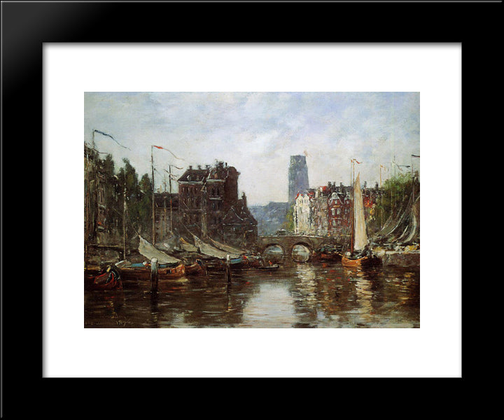 Rotterdam, Le Pont De Bourse 20x24 Black Modern Wood Framed Art Print Poster by Boudin, Eugene