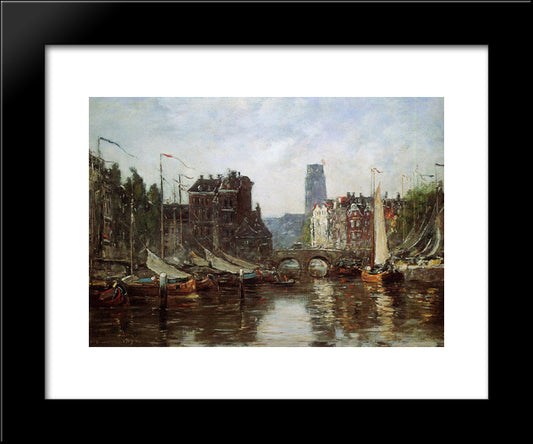 Rotterdam, Le Pont De Bourse 20x24 Black Modern Wood Framed Art Print Poster by Boudin, Eugene