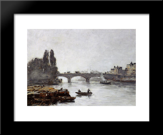 Rouen, The Pont Corneille, Fog Effect 20x24 Black Modern Wood Framed Art Print Poster by Boudin, Eugene