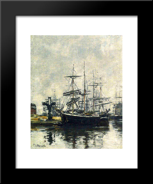 Sailboats At Dock Barre Basin 20x24 Black Modern Wood Framed Art Print Poster by Boudin, Eugene