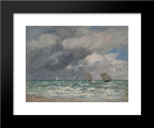 Sailboats At Trouville 20x24 Black Modern Wood Framed Art Print Poster by Boudin, Eugene