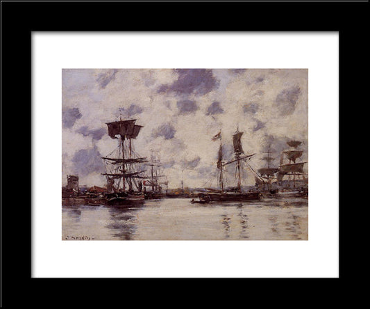 Sailing Boats At Anchor 20x24 Black Modern Wood Framed Art Print Poster by Boudin, Eugene