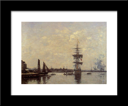 Sailing Boats At Quay 20x24 Black Modern Wood Framed Art Print Poster by Boudin, Eugene