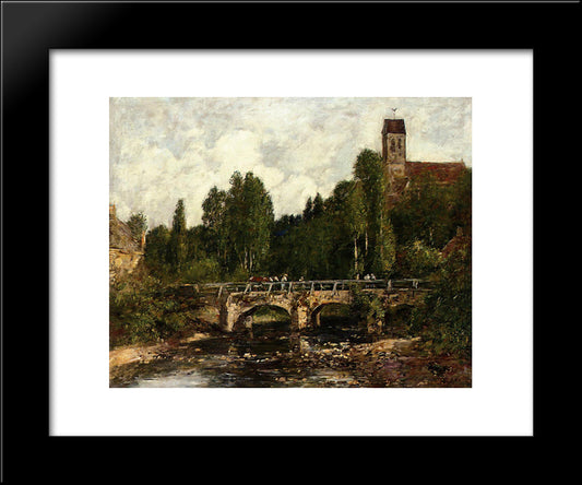 Saint-Cenery, The Church And The Bridge 20x24 Black Modern Wood Framed Art Print Poster by Boudin, Eugene