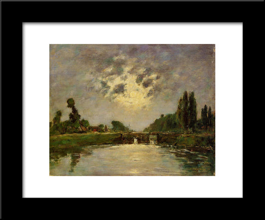 Saint-Valery-Sur-Somme, The Bridge On The Lock 20x24 Black Modern Wood Framed Art Print Poster by Boudin, Eugene