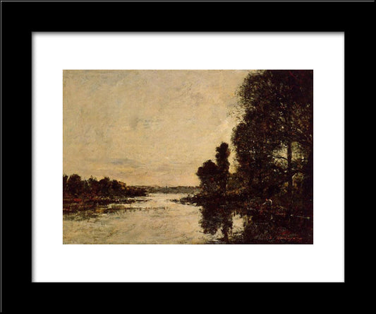 Saint-Valery-Sur-Somme Moonrise Over The Canal 20x24 Black Modern Wood Framed Art Print Poster by Boudin, Eugene