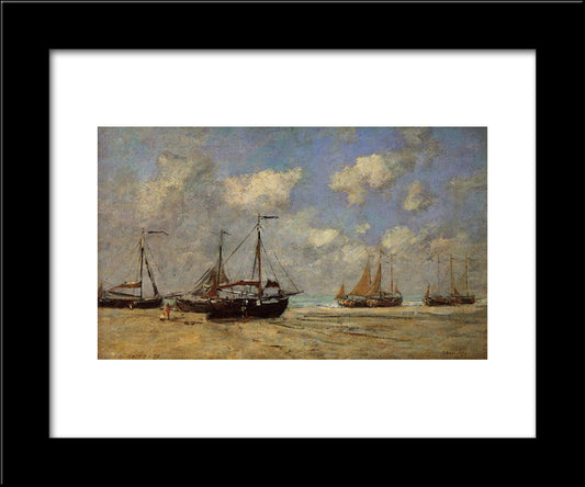 Scheveningen, Boats Aground On The Shore 20x24 Black Modern Wood Framed Art Print Poster by Boudin, Eugene