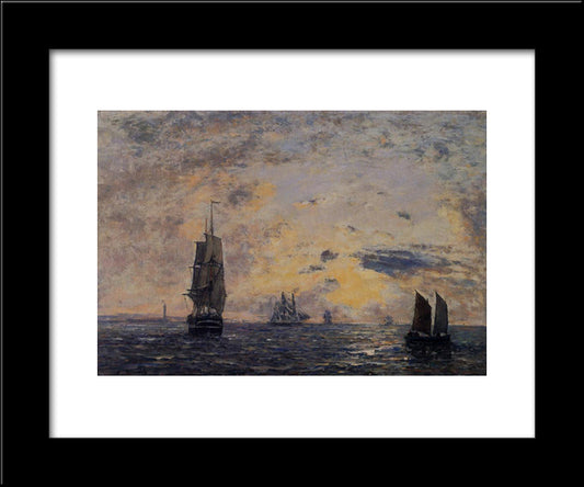 Seascape, Fishing Boats 20x24 Black Modern Wood Framed Art Print Poster by Boudin, Eugene