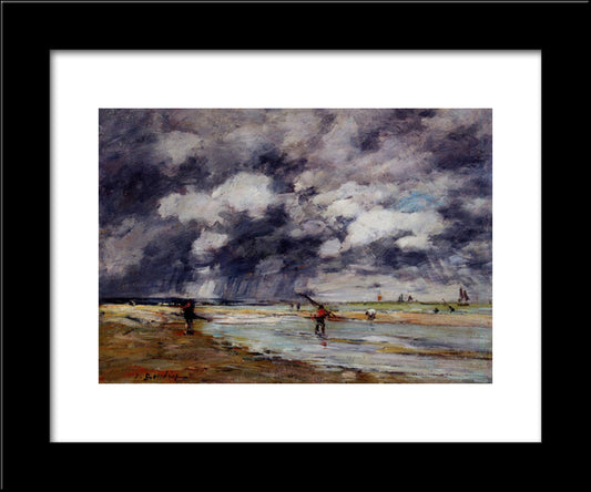 Shore At Low Tide, Rainy Weather, Near Trouville 20x24 Black Modern Wood Framed Art Print Poster by Boudin, Eugene