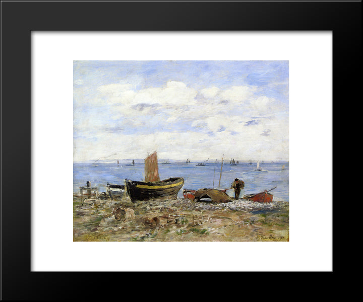 Shore At Sainte-Adresse, Low Tide 20x24 Black Modern Wood Framed Art Print Poster by Boudin, Eugene